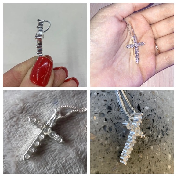 CZ Cross pendant and necklace (silver) - Picture 5 of 6